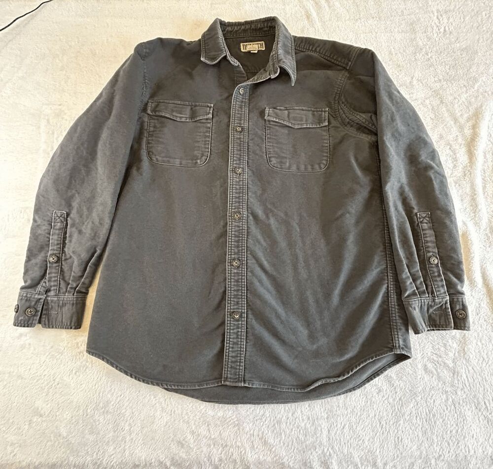 Men's Duluth Trading Co. 100% Cotton Heavyweight Button Down Gray Shirt Size L